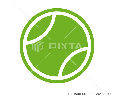 Simple green tennis ball icon on white. Symbol of sport, recreation, and active lifestyle. Great for apps, logos, and web design projects. 128412058
