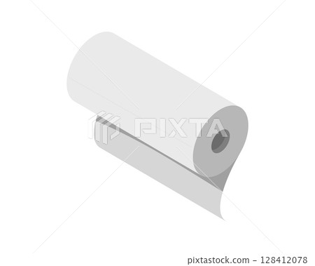 Clean, minimalist isometric illustration of a roll of paper. Perfect for representing concepts of freshness, new beginnings, or clean solutions. Clean, minimalist isometric illustration of a roll of paper. Perfect for representing concepts of freshness, new beginnings, or clean solutions. 128412078