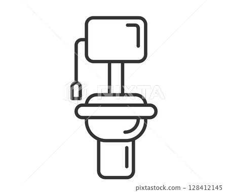 A clean, minimalist line art icon of a toilet. Symbolizes sanitation, plumbing, and restrooms. Ideal for infographics, web design, or apps related to facilities. 128412145