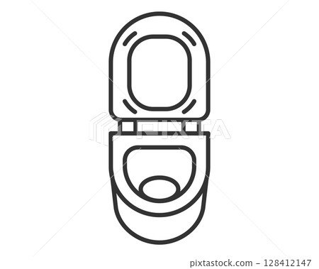 Minimalist line art showcasing a toilet with the lid open, symbolizing hygiene, sanitation, or public health. Ideal for websites, apps, and educational materials. Clean, simple, and modern. 128412147