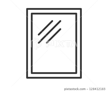 Simple line art illustration of a rectangular mirror with three diagonal lines suggesting reflection. Perfect for interior design, lifestyle concepts and home improvement. Simple line art illustration of a rectangular mirror with three diagonal lines suggesting reflection. Perfect for interior design, lifestyle concepts and home improvement. 128412183