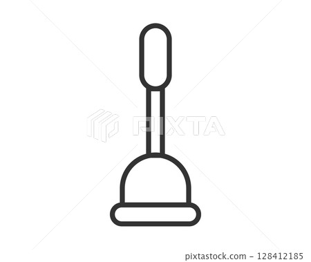 Simple line drawing of a plunger on a white background. Symbolizes problemsolving, repair, or DIY projects. Perfect for illustrating maintenance, plumbing, or household chores. 128412185