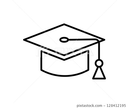 Clean line art graduation cap icon perfect for educational websites, presentations, or app interfaces.  Simple, modern design ensures versatility across various projects.  Download now 128412195
