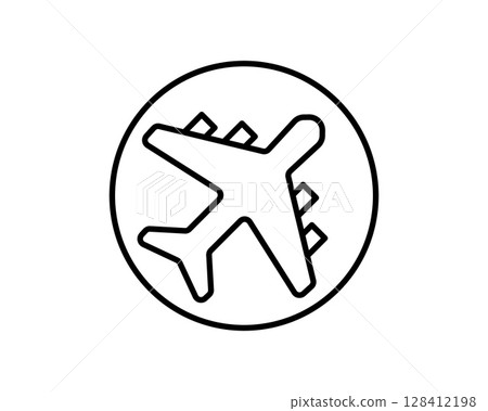 Simple yet stylish airplane icon in a circle. Perfect for travel websites, apps, brochures, and presentations. Clean lines and minimalist design ensure versatility. 128412198