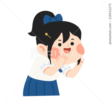 Child covering mouth with hand 128412273