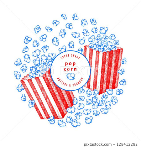 Hand Drawn Vector Pop Corn Illustration. Not AI Generated. Movie Night Background. Old Fashioned American Culture Banner. Vintage Popcorn Design Template. Hand Drawn Vector Pop Corn Illustration. Not AI Generated. Movie Night Background. Old Fashioned American Culture Banner. Vintage Popcorn Design Template. 128412282