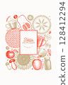 Hand Drawn Vector Autumn Illustration. Not AI Generated. Thanksgiving Background. Fall Season Cozy Mood Banner. Vintage Design Template. 128412294