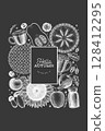 Hand Drawn Vector Autumn Illustration. Not AI Generated. Thanksgiving Chalk Board Background. Fall Season Cozy Mood Banner. Vintage Design Template. 128412295