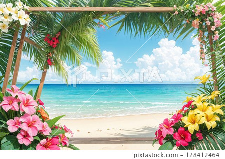 Vacation scenery with blue sea and white sand 128412464