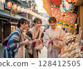 Female college student in yukata enjoying a hot spring trip 128412505
