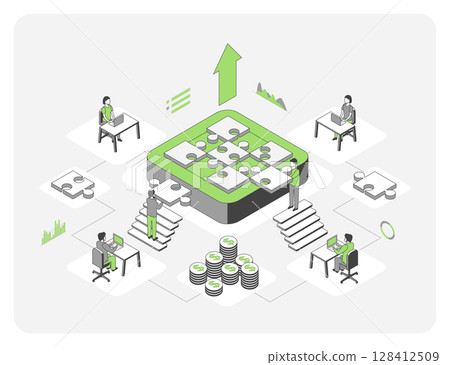 Cartoon Color Team Growth Marketing Concept 3d Isometric View Line Elements. Vector illustration of Teamwork Opportunity Cartoon Color Team Growth Marketing Concept 3d Isometric View Line Elements. Vector illustration of Teamwork Opportunity 128412509