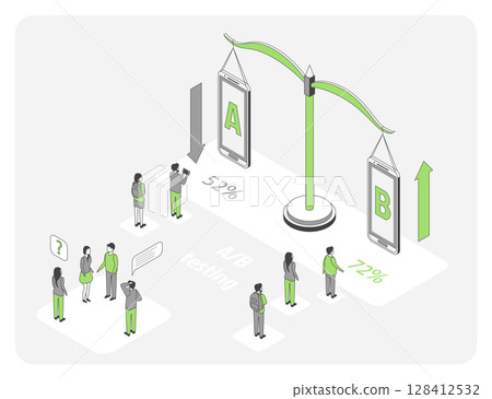 Cartoon Color AB Testing with Weight Scale Growth Marketing Concept 3d Isometric View Line Elements. Vector illustration Cartoon Color AB Testing with Weight Scale Growth Marketing Concept 3d Isometric View Line Elements. Vector illustration 128412532