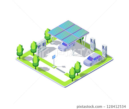 Cartoon Color Parking Area with Pointer and Charge Station Electric City Transportation Concept 3d Isometric View. Vector illustration Cartoon Color Parking Area with Pointer and Charge Station Electric City Transportation Concept 3d Isometric View. Vector illustration 128412534