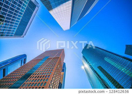 Tokyo cityscape in Japan: Extremely hot... Overlooking the Shiodome business district, etc. = 19th 128412636