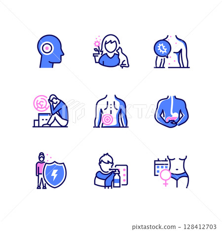 Health problems - line design style icons set Health problems - line design style icons set 128412703