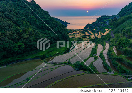 (佐賀縣)浜野浦梯田的夜景 (佐賀縣)浜野浦梯田的夜景 128413482