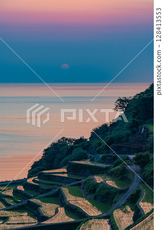 (Saga Prefecture) Hamanoura rice terraces as the sun sets 128413553