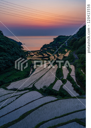 （佐賀縣）夕陽下的浜之浦梯田 128413556