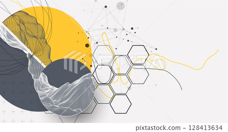 Abstract wireframe background. Modern science or technology art elements. Surface illustration inside circles 128413634