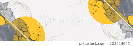 Abstract wireframe background. Modern science or technology art elements. Surface illustration inside circles Abstract wireframe background. Modern science or technology art elements. Surface illustration inside circles 128413645