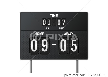 Scoreboard. Electronic sport display with goal score and countdown timer for soccer, football match on stadium. 3D realistic sports scoreboard vector illustration isolated 128414153