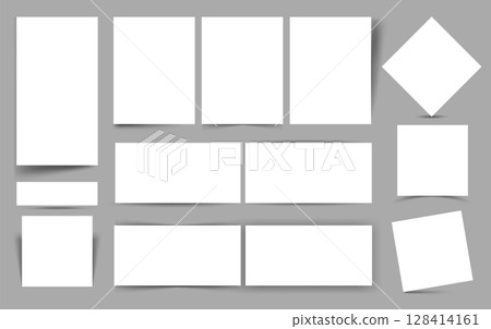 Paper shadows. Square shadow box frame template. Rectangle page border transparent shade. Realistic isolated empty poster and banner with corner gradient overlay. Vector set 128414161