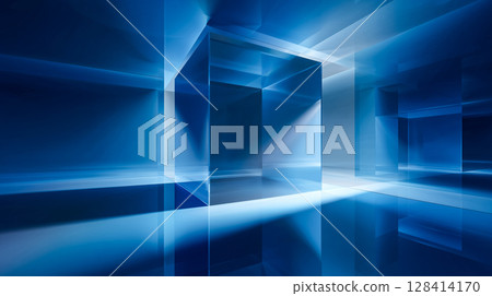 Geometric blue crystal cube, futuristic design 128414170