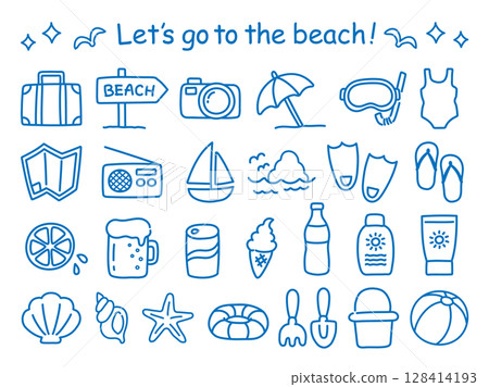 Summer hand drawn icon set Summer hand drawn icon set 128414193