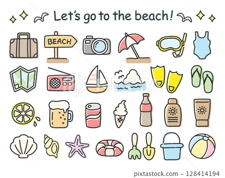 Simple and cute summer illustration set Simple and cute summer illustration set 128414194