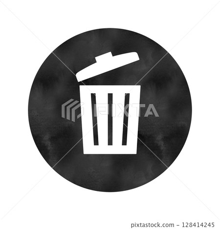 Trash can icon watercolor style (white outline, black circle background) 128414245
