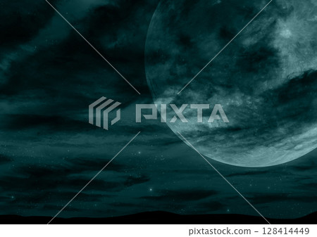 滿月和雲彩的綠色夜空 滿月和雲彩的綠色夜空 128414449