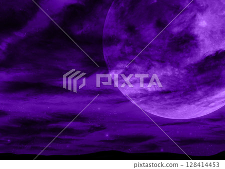 Purple night sky with clouds and full moon 128414453