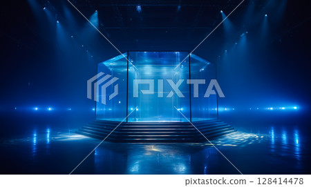 Blue-themed high-tech showcase 128414478