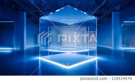 Blue-themed high-tech showcase 128414479