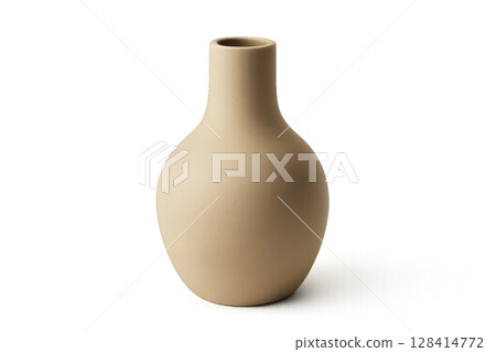 Elegant Ceramic Vase in Neutral Tone Standing on a Light Surface for Minimalist Decor 128414772