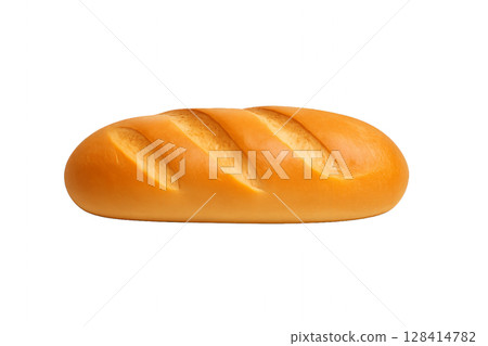 Freshly Baked Bread Loaf With Golden Crust and Soft Texture on White Background 128414782