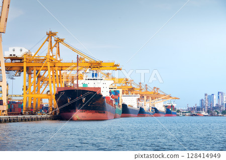 Crane and cargo ship at port in Bangkok City of Thailand. Crane and cargo ship at port in Bangkok City of Thailand. 128414949