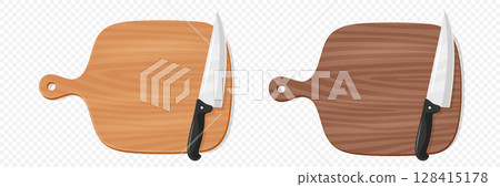 Vector Wooden Cutting Board with Meat Cleaver. Cartoon Kitchen Chopping Board for Food Preparation. Butcher Knife for Meat Cutting. Kitchenware for Cooking, Culinary Tool for Restaurants 128415178