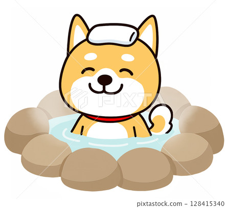柴犬在溫泉中享受放鬆的沐浴 128415340