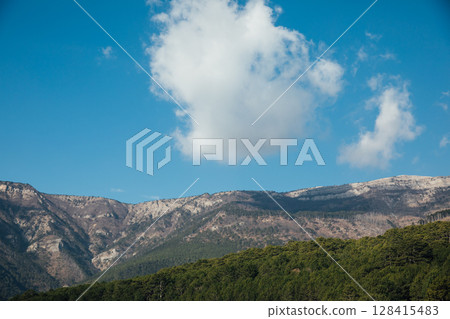 landscape on the roi forest and blue sky with clouds landscape on the roi forest and blue sky with clouds 128415483