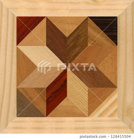 Wooden marquetry can be patterns created from the combination of pine and walnut wood, wooden floor, parquet, cutting board Wooden marquetry can be patterns created from the combination of pine and walnut wood, wooden floor, parquet, cutting board 128415504