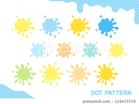 Ink and paint stains Summer colors and polka dots Ink and paint stains Summer colors and polka dots 128415558