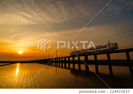 北越特快北北線和稻田 128415637