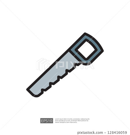 Stylized Icon of a Hand Saw Depicting Home Renovation and Carpentry Projects in a Minimalist Design Stylized Icon of a Hand Saw Depicting Home Renovation and Carpentry Projects in a Minimalist Design 128416059