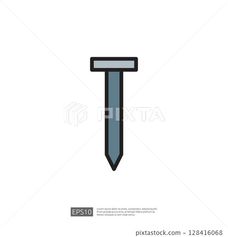 Stylized Icon of a Metal Nail Used in Home Renovation and Construction Projects Stylized Icon of a Metal Nail Used in Home Renovation and Construction Projects 128416068