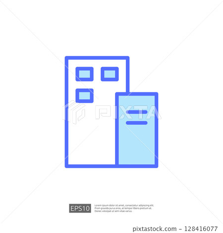 Home Renovation Icon Featuring Modern Building Design Elements with Windows and Doors Representing Construction and Interior Project Planning 128416077