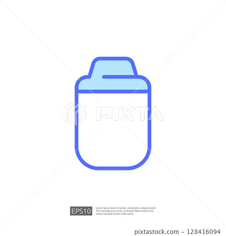 Minimalist Icon of a Reusable Container in Light Blue Color with Simple Outline for Home Renovation and Organization Concepts 128416094