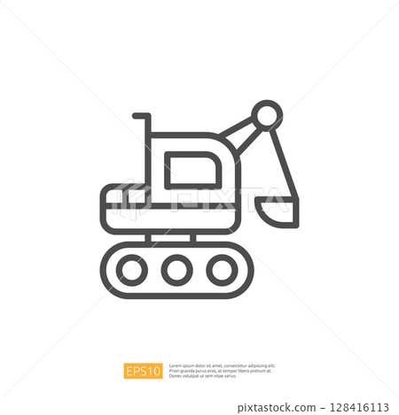 Home Renovation Icon Featuring a Line Art Excavator Machine for Construction and Building Projects in Urban Landscapes 128416113