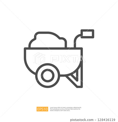 Outline Icon of a Wheelbarrow Filled with Construction Materials for Home Renovation and Gardening Projects 128416119