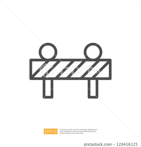 Minimalist Caution Barrier Icon Representing Road Safety and Construction Zone Blockage with Clear Geometry Symbolism and Bold Colors 128416125